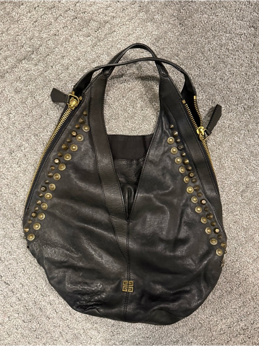 Givenchy Black Leather Studded Hobo with Gold Hardware